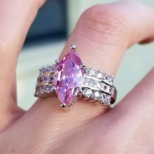 Sterling Silver Marquise Cut Pink and White Sapphire Ring